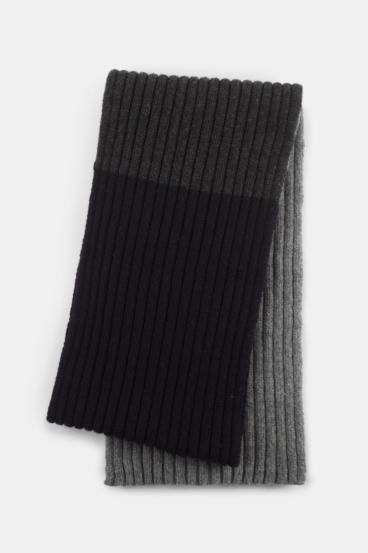 
            unisex lambswool stripe scarf grey charcoal navy flatlay