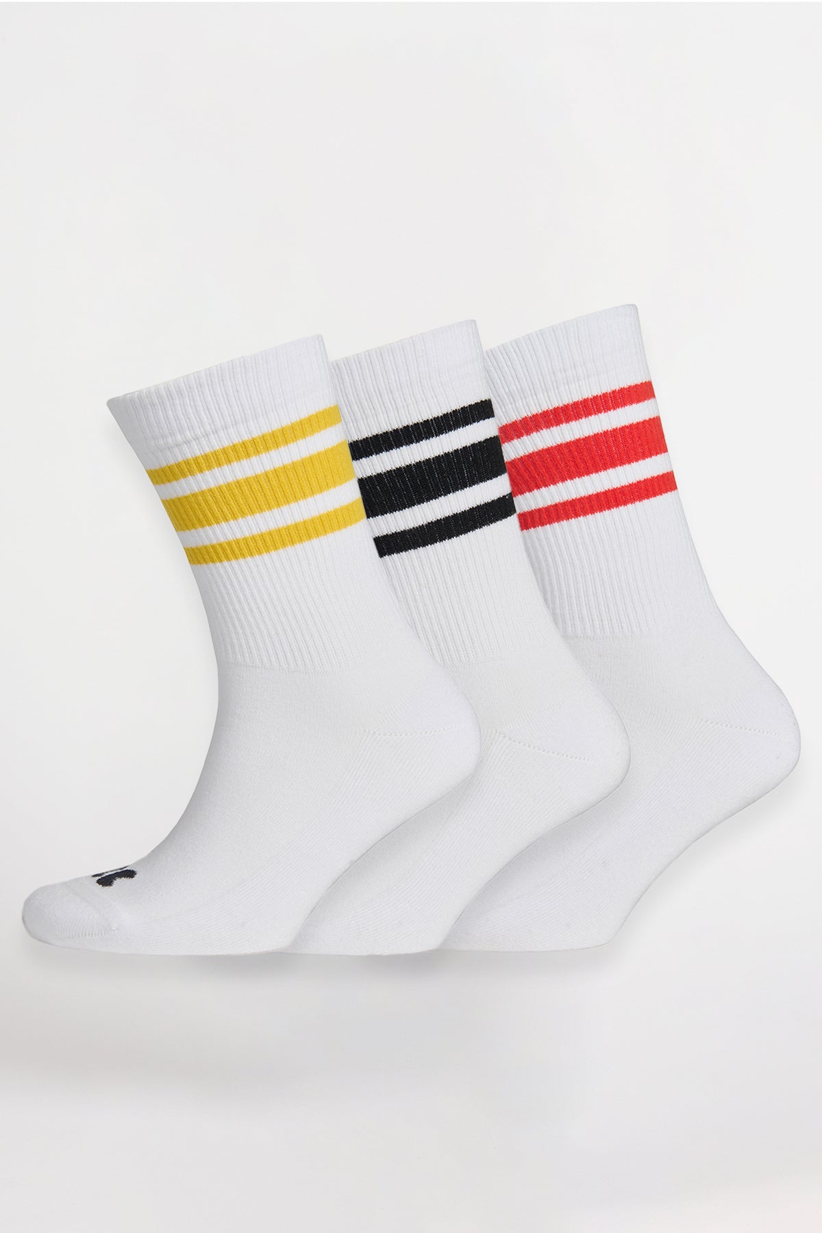 
            Sports Cotton Sock Calf 3 Pack - White/Mixed Stripe