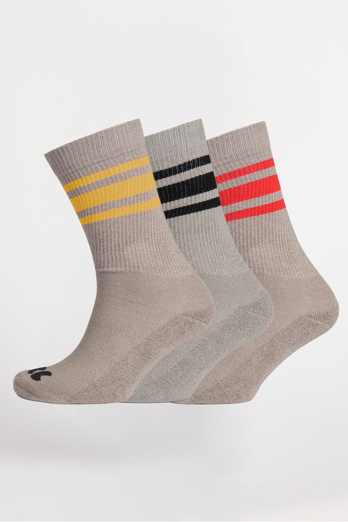 
            Sports Cotton Sock Calf 3 Pack - Grey/Mixed Stripe