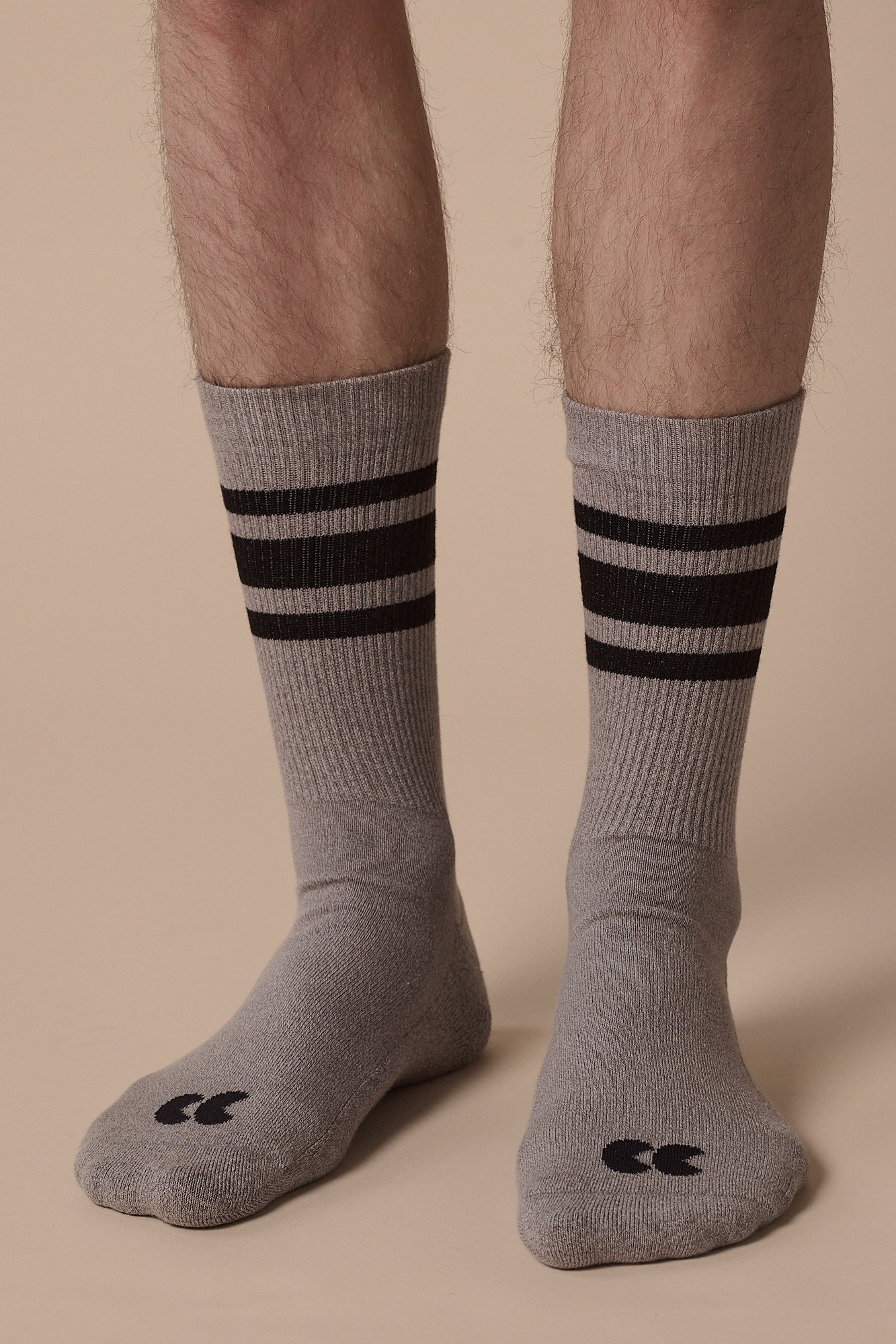 Unisex sports cotton sock calf 3 pack grey with black stripe and CC logo on toe