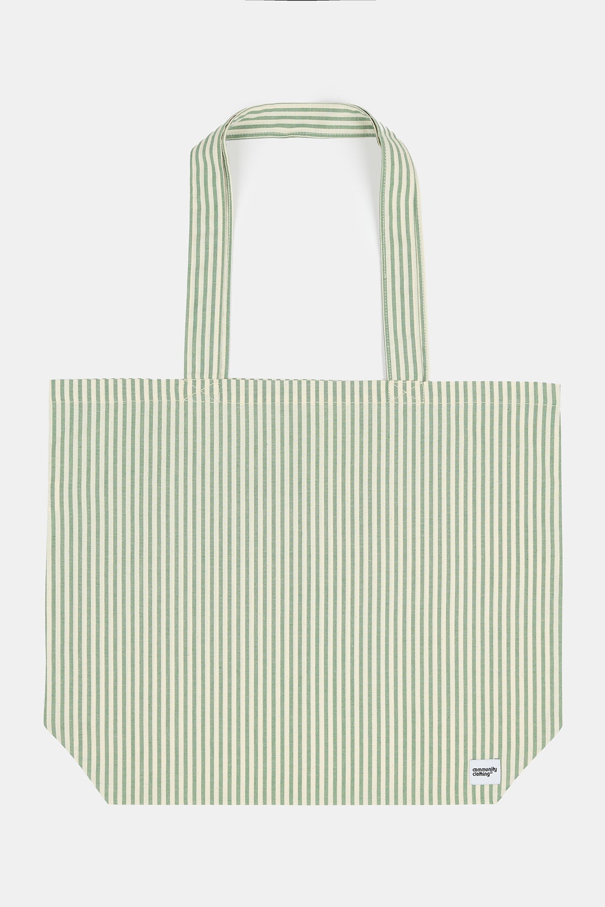 
            Flatlay product image of unisex stripe tote bag in green and white