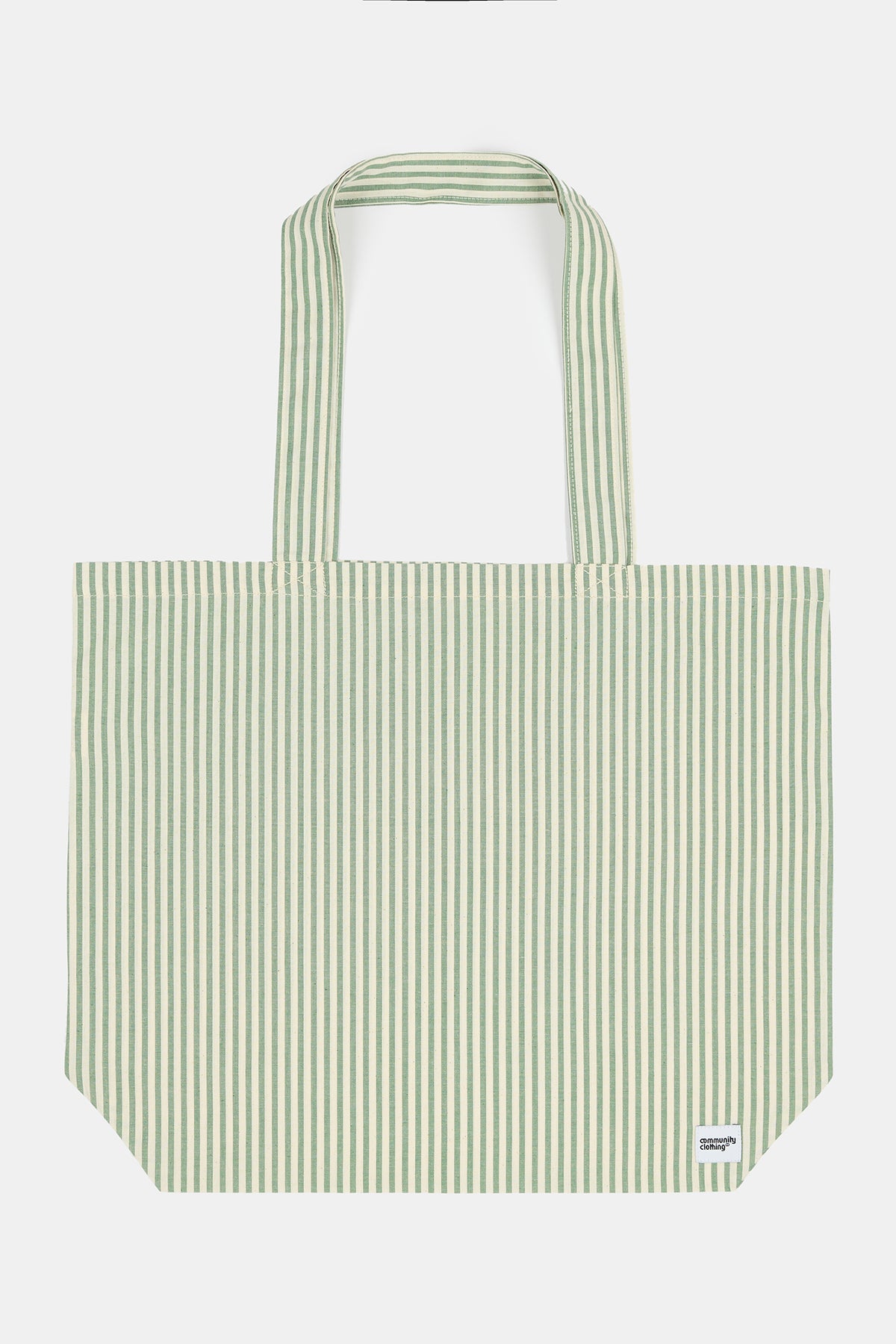 Flatlay product image of unisex stripe tote bag in green and white