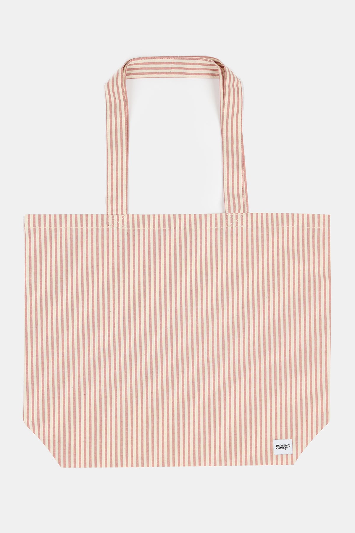 
            Flatlay product image of unisex stripe tote bag in red and white