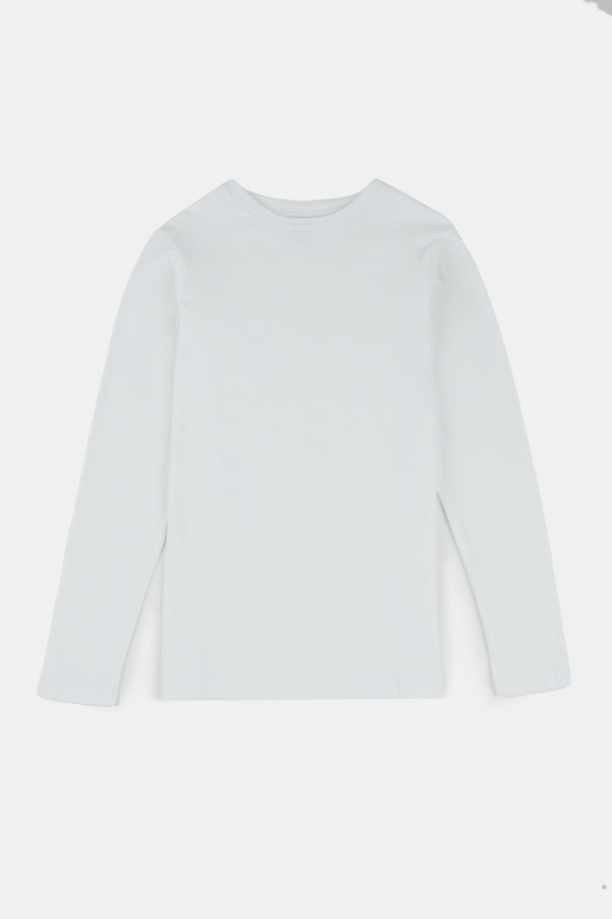 
            Flatlay of women&#39;s long sleeve t shirt in white