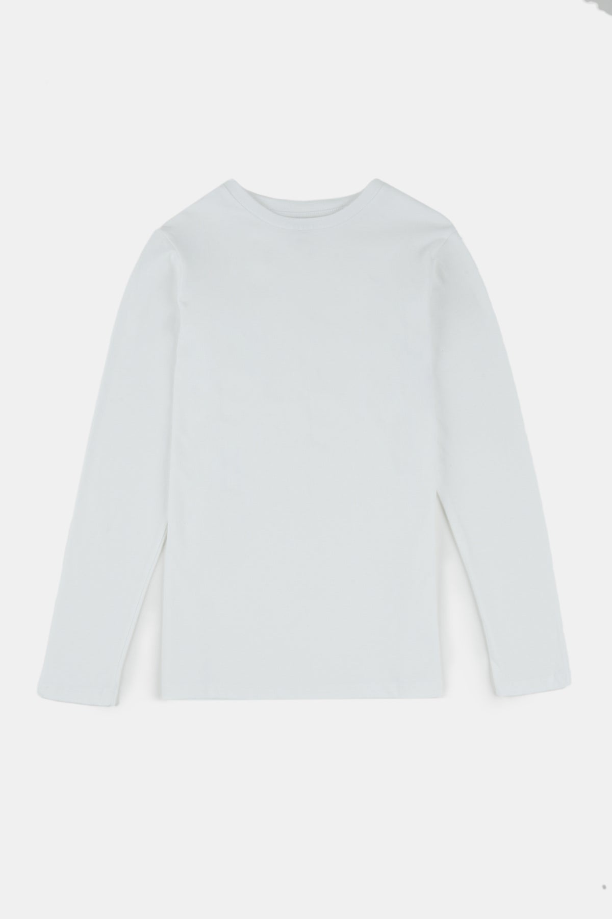 Flatlay of women's long sleeve t shirt in white
