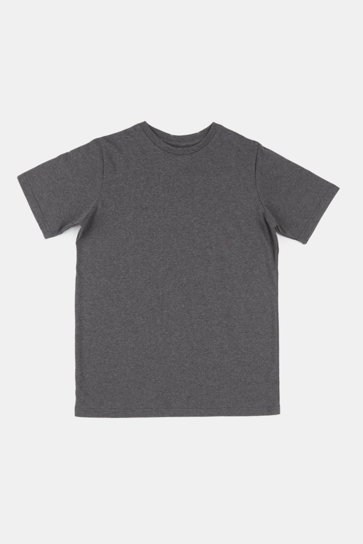 Flatlay product shot of women's crew neck short sleeve t shirt in charcoal