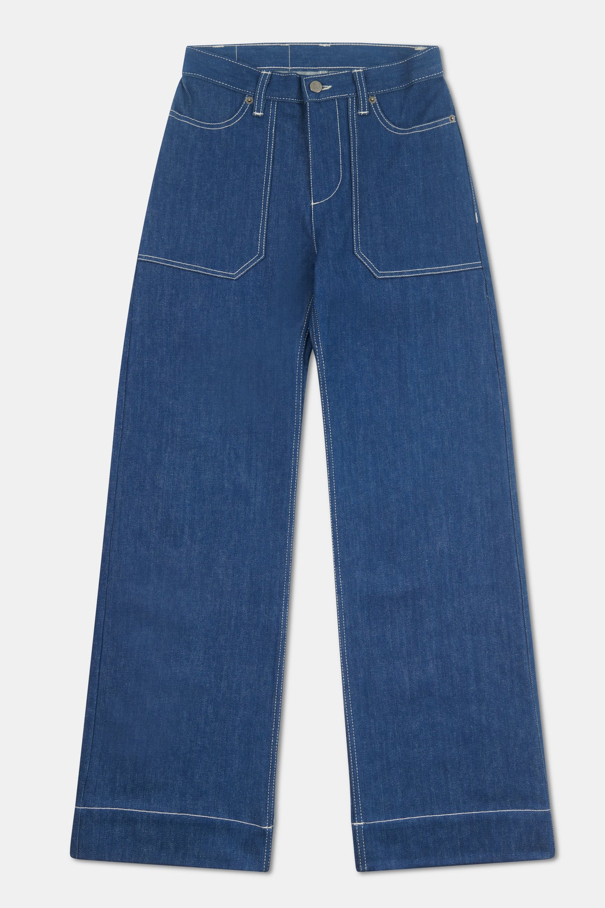 Blue jeans on white background.