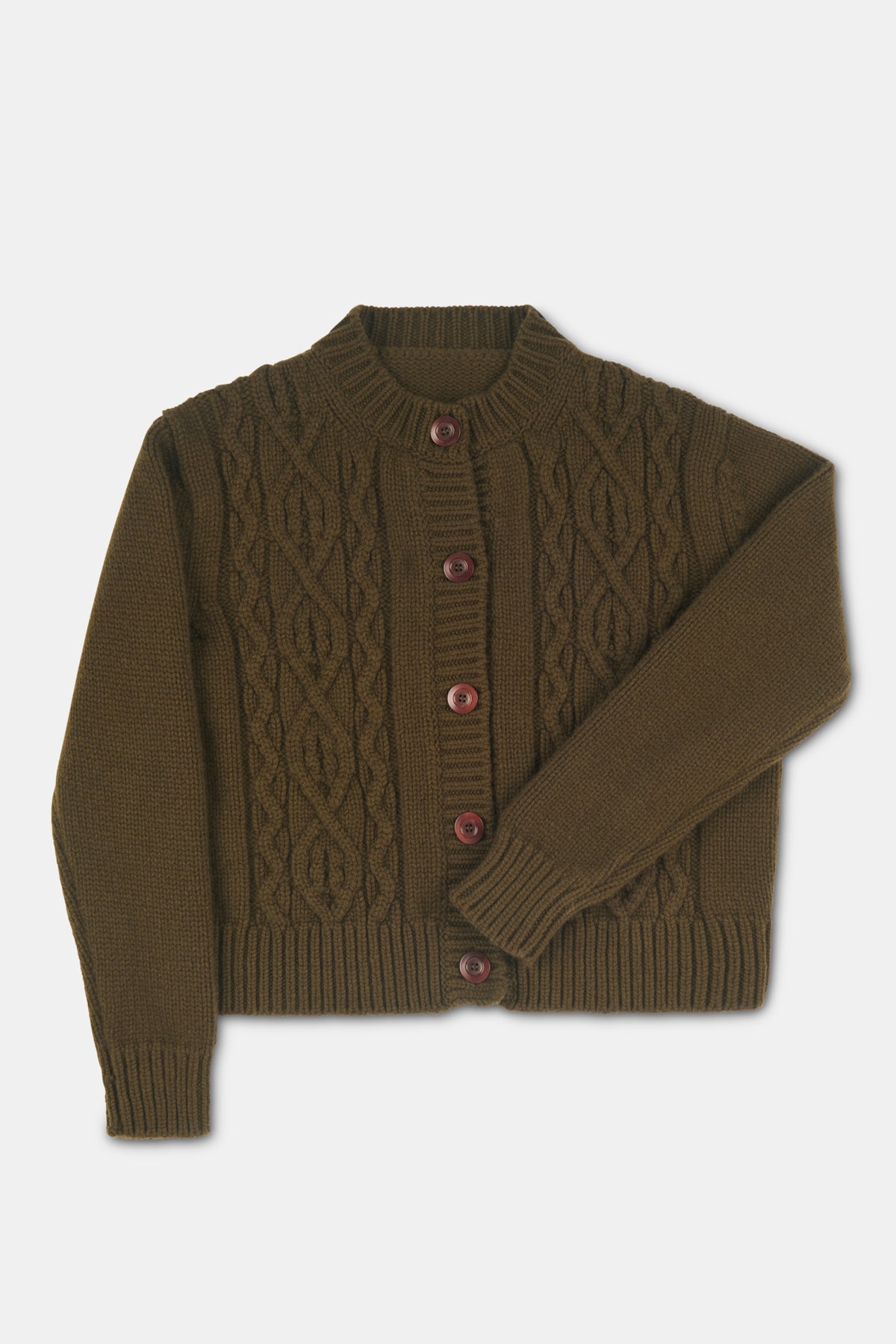 Women's Heavy Cable Cardigan Dark Olive