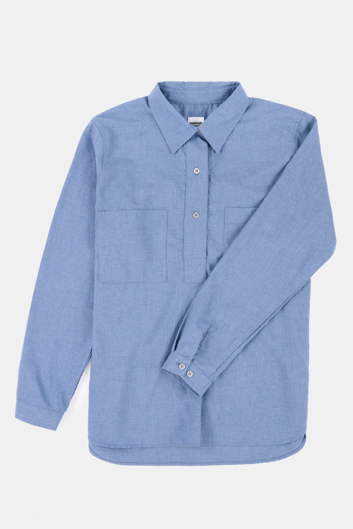 Blue shirt with long sleeves on a white background