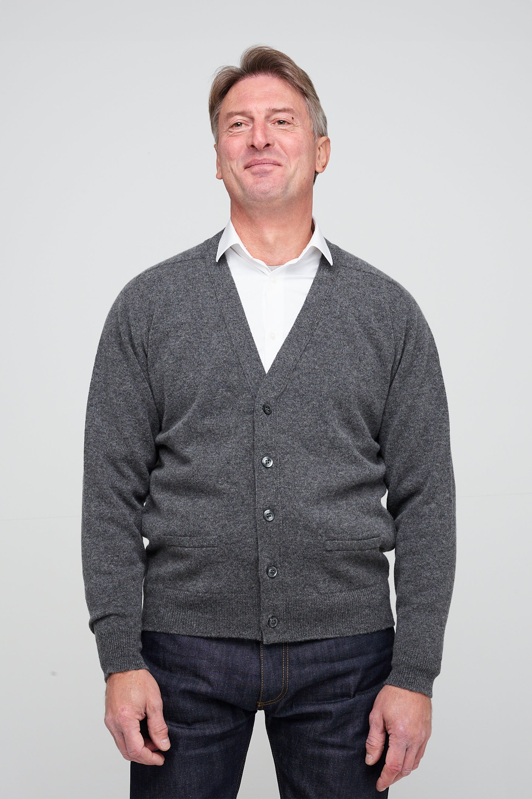Men's Lambswool Cardigan Grey Community Clothing1