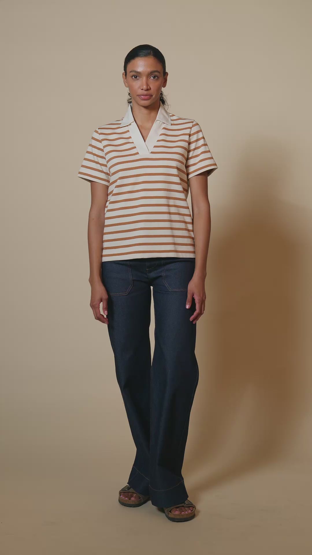 WOMENS BRETON GYM TOP - ECRU/TOBACCO