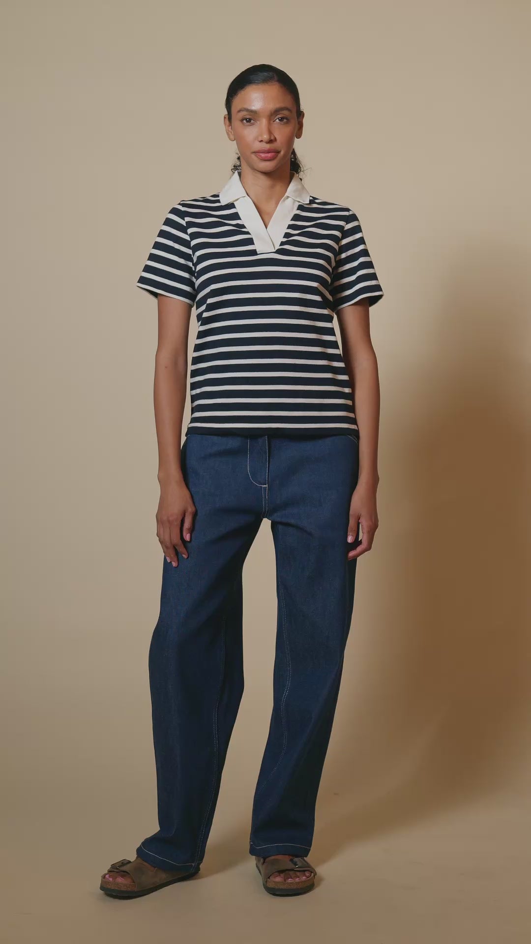 WOMENS BRETON GYM TOP - NAVY/ECRU
