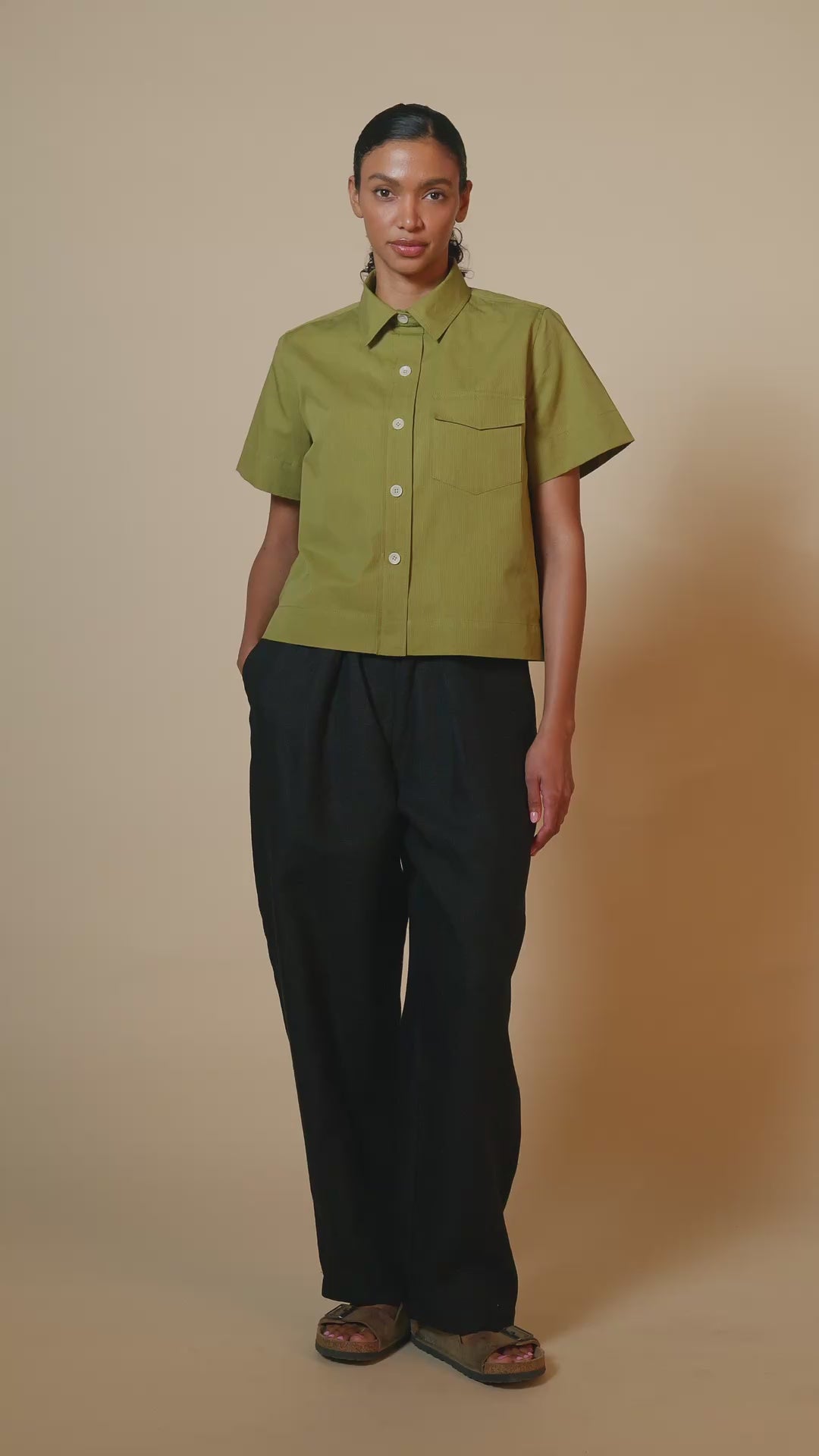 Penny Cropped Shirt Cotton Hemp - Light Olive