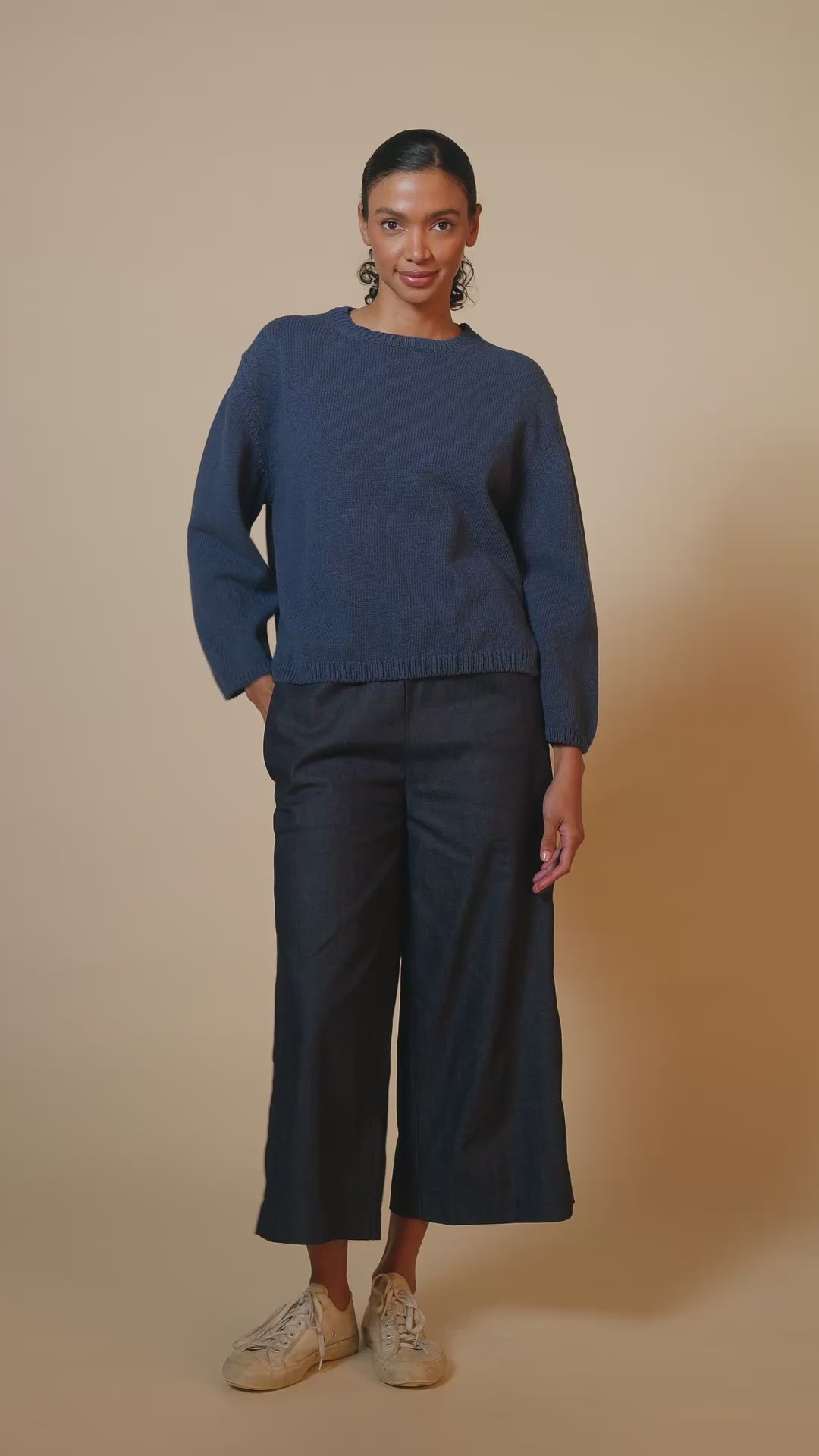 WOMENS COTTON CREW NECK - DENIM MARL