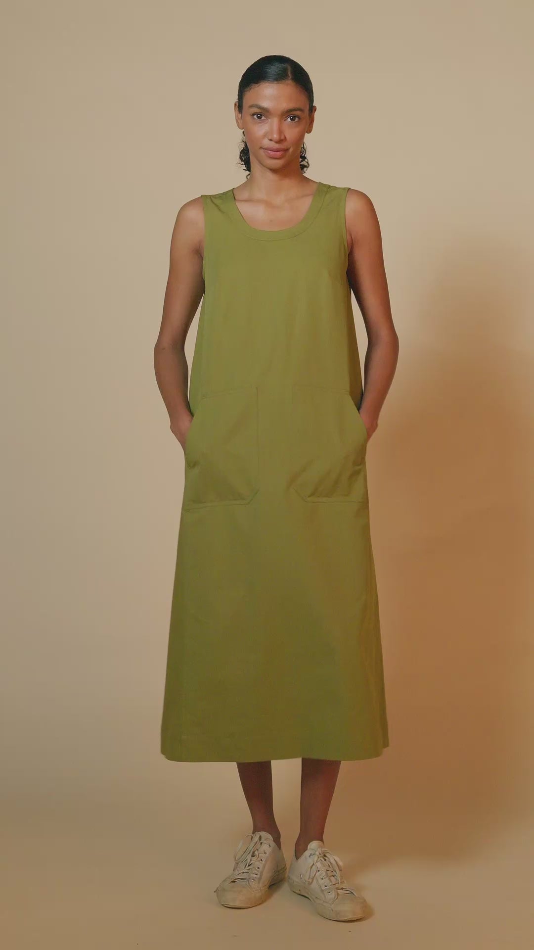 Shirley Cotton Hemp Sleeveless Dress - Light Olive