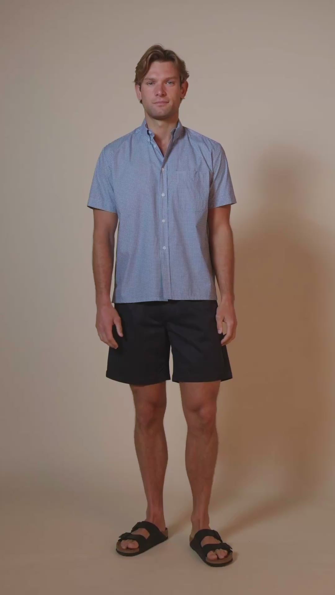 RALPH SHORT SLEEVE BUTTON DOWN COLLAR SHIRT - BLUE